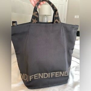 Fendi black canvas long Tote